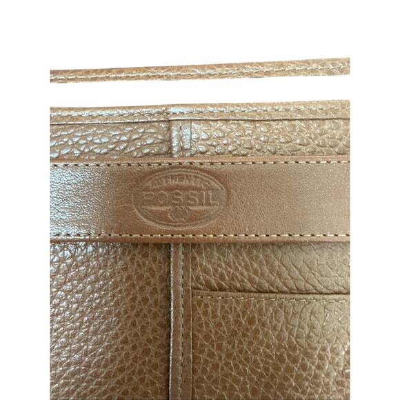 Fossil Brown Leather Crossbody Wallet Purse Pebbled Made In Brazil - Picture 7 of 9